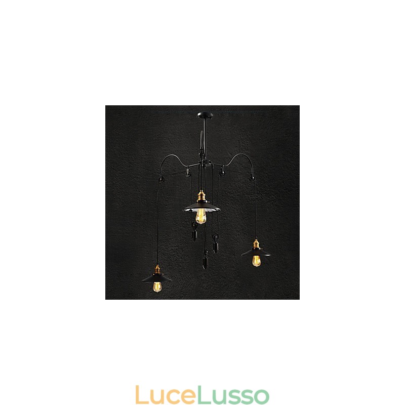 Lampada a sospensione vintage Pully 3 Island Foyer in metallo + paralume interno in vetro