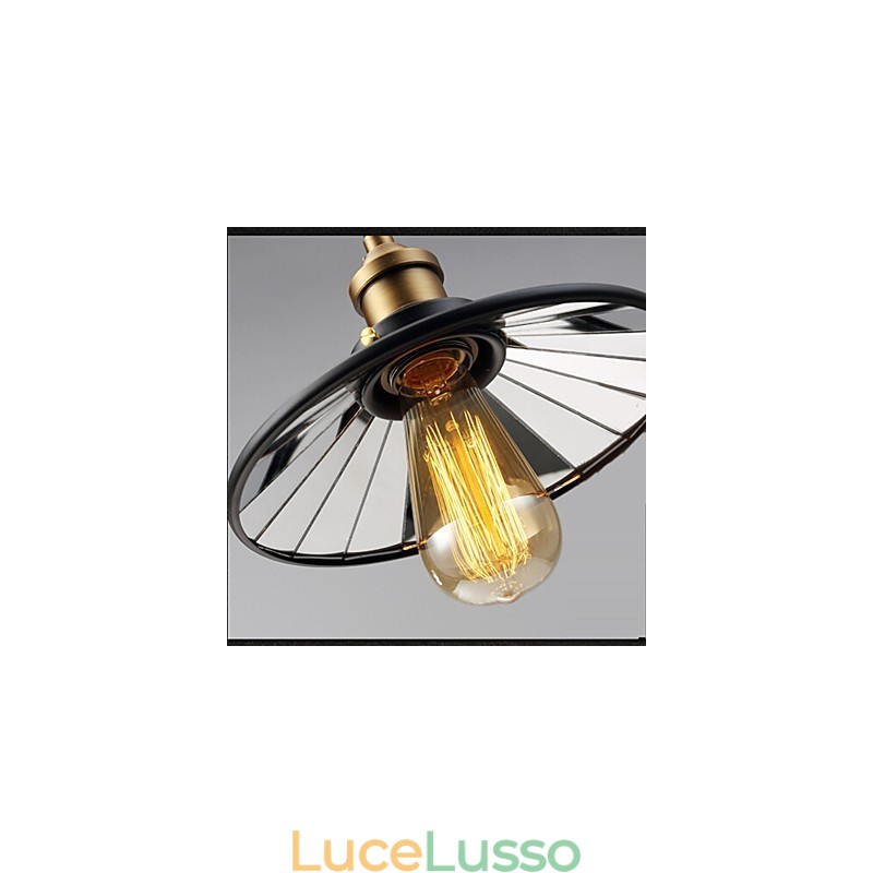 Lampada a sospensione vintage Pully 3 Island Foyer in metallo + paralume interno in vetro