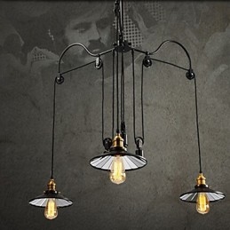 Lampada a sospensione vintage Pully 3 Island Foyer in metallo + paralume interno in vetro
