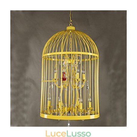 Lampadario vintage in cristallo con gabbia in ferro per scale Lampadario vintage in cristallo con gabbia in ferro per scale
