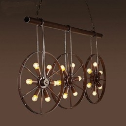 Lampadario retrò da caffè con ruota in ferro Lampadario