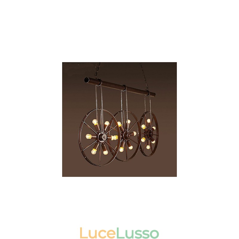 Lampadario retrò da caffè con ruota in ferro Lampadario