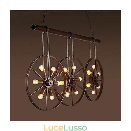 Lampadario retrò da caffè con ruota in ferro Lampadario Lampadario retrò da caffè con ruota in ferro Lampadario