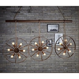 Lampadario retrò da caffè con ruota in ferro Lampadario