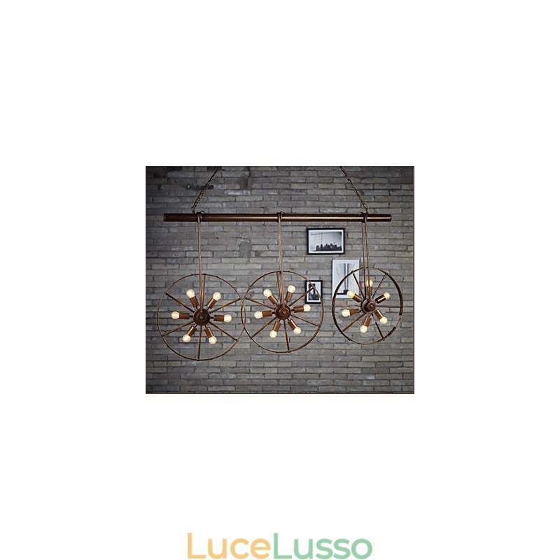 Lampadario retrò da caffè con ruota in ferro Lampadario