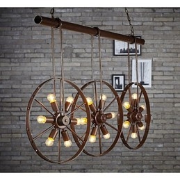 Lampadario retrò da caffè con ruota in ferro Lampadario