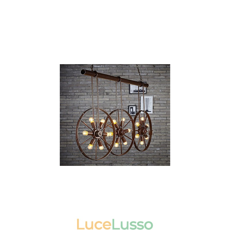 Lampadario retrò da caffè con ruota in ferro Lampadario