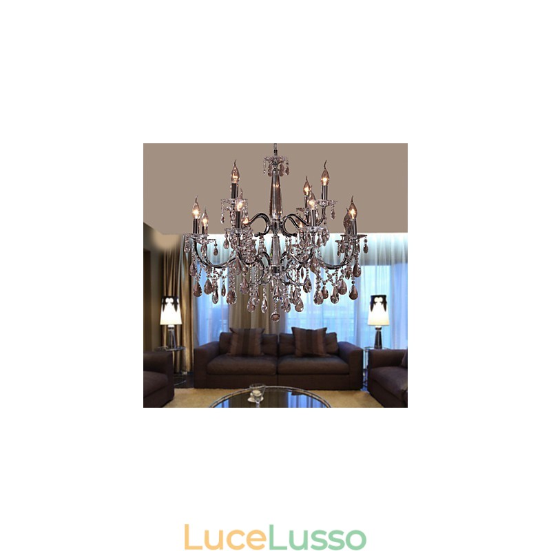 Lampadario in cristallo moderno 2 livelli soggiorno 12 luci