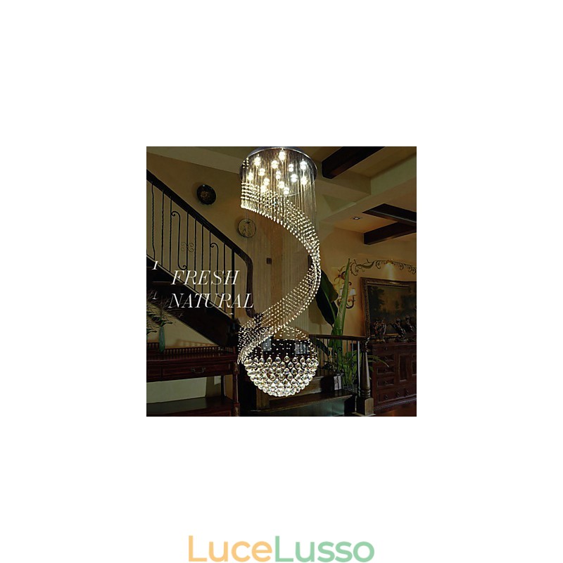 Lampadario moderno in cristallo, illuminazione a sospensione, lampade da soffitto con sorgente in cristallo K9 trasparente