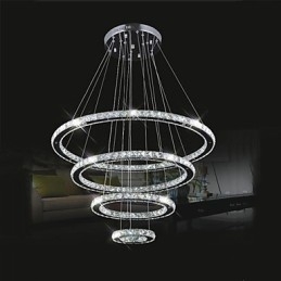Lampada a sospensione in cristallo Illuminazione da soffitto Cristallo trasparente Rotondo 4 anelli 40CM 60CM 80CM Apparecchi di illuminazione