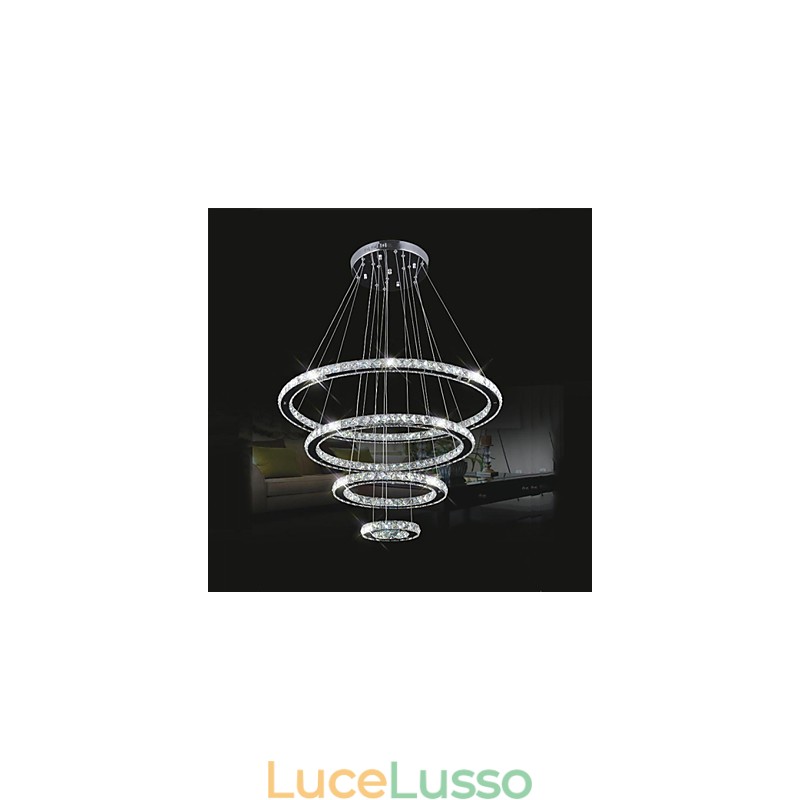 Lampada a sospensione in cristallo Illuminazione da soffitto Cristallo trasparente Rotondo 4 anelli 40CM 60CM 80CM Apparecchi di illuminazione