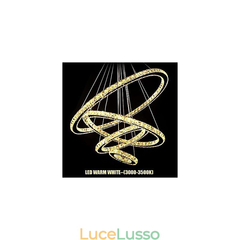 Lampada a sospensione in cristallo Illuminazione da soffitto Cristallo trasparente Rotondo 4 anelli 40CM 60CM 80CM Apparecchi di illuminazione