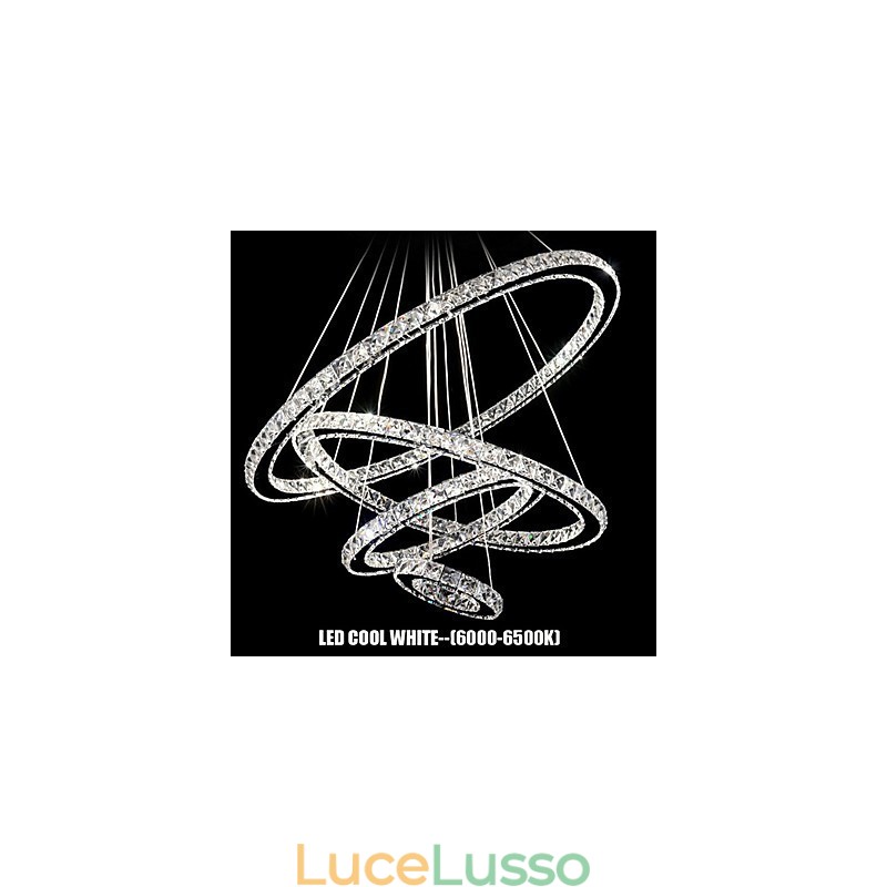Lampada a sospensione in cristallo Illuminazione da soffitto Cristallo trasparente Rotondo 4 anelli 40CM 60CM 80CM Apparecchi di illuminazione