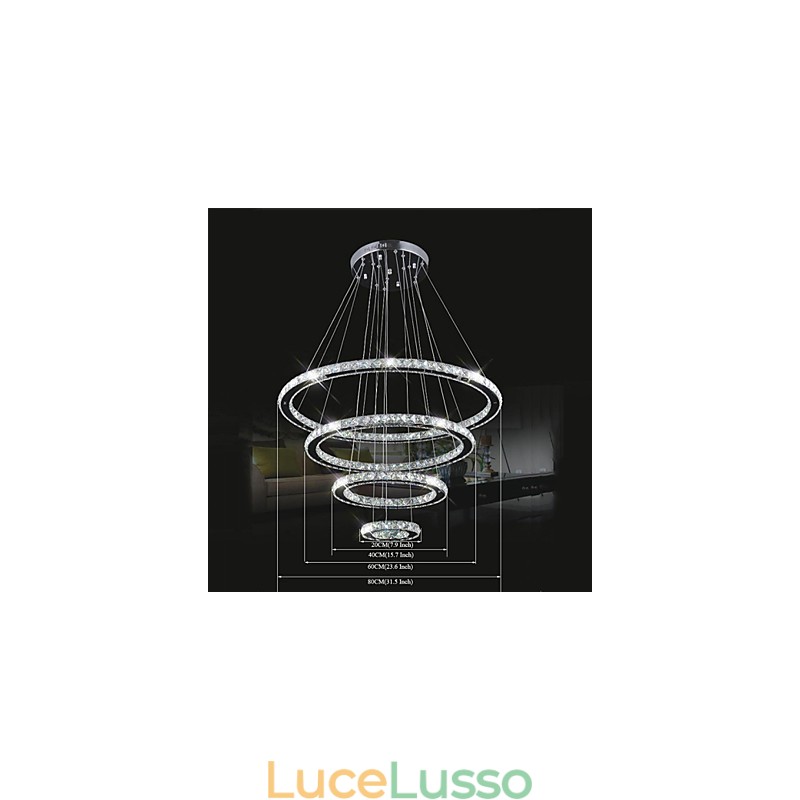 Lampada a sospensione in cristallo Illuminazione da soffitto Cristallo trasparente Rotondo 4 anelli 40CM 60CM 80CM Apparecchi di illuminazione