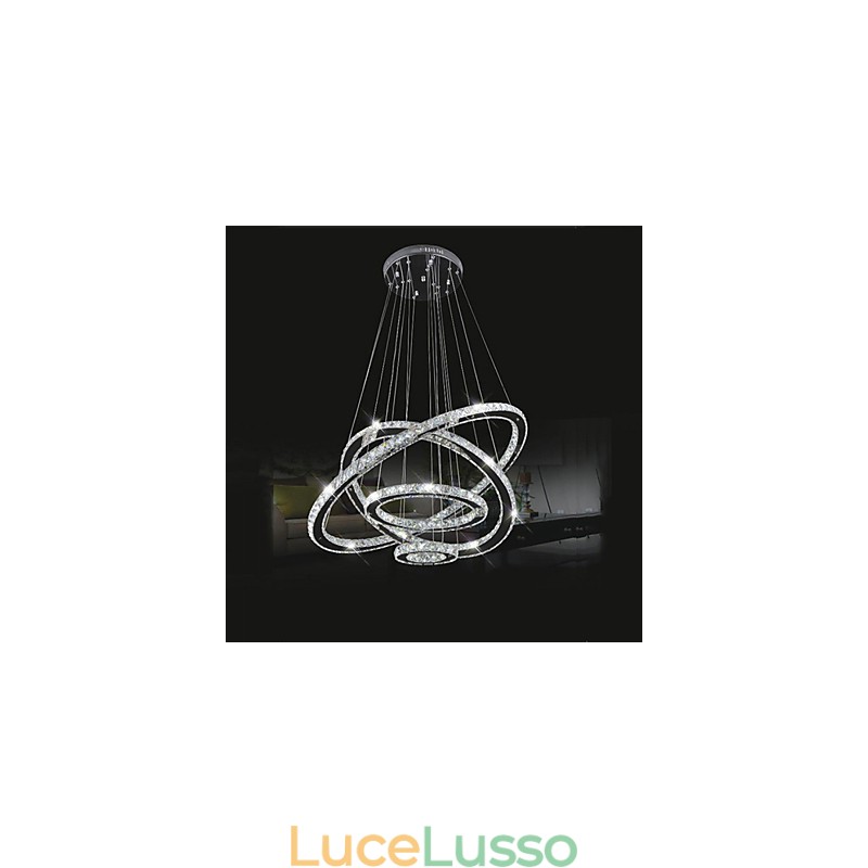 Lampada a sospensione in cristallo Illuminazione da soffitto Cristallo trasparente Rotondo 4 anelli 40CM 60CM 80CM Apparecchi di illuminazione