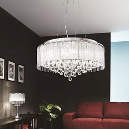 Lampada a sospensione moderna e contemporanea in cristallo cromato a tamburo