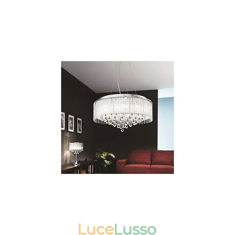 Lampada a sospensione moderna e contemporanea in cristallo cromato a tamburo
