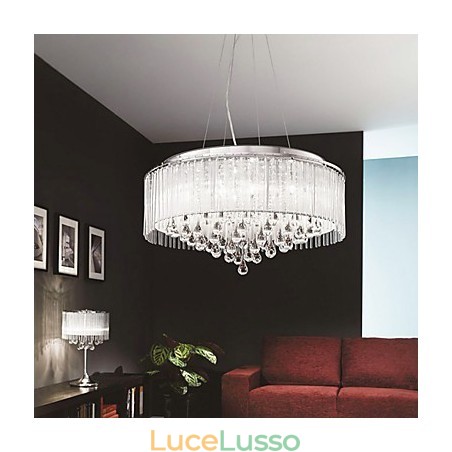 Lampada a sospensione moderna e contemporanea in cristallo cromato a tamburo Lampada a sospensione moderna e contemporanea in cristallo cromato a tamburo