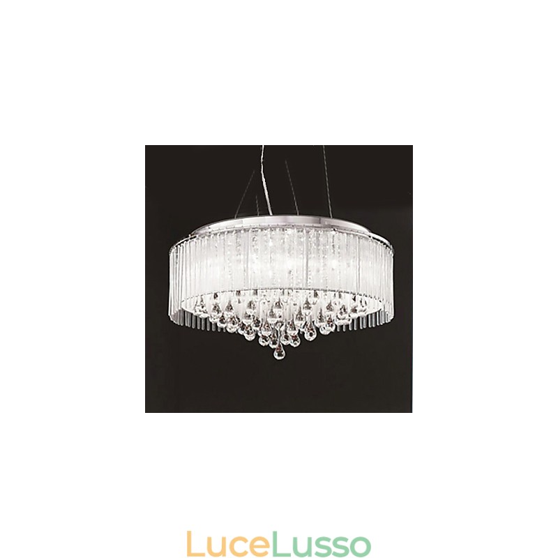 Lampada a sospensione moderna e contemporanea in cristallo cromato a tamburo