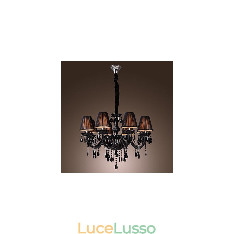 Lampadario di lusso moderno in cristallo nero soggiorno 8 luci