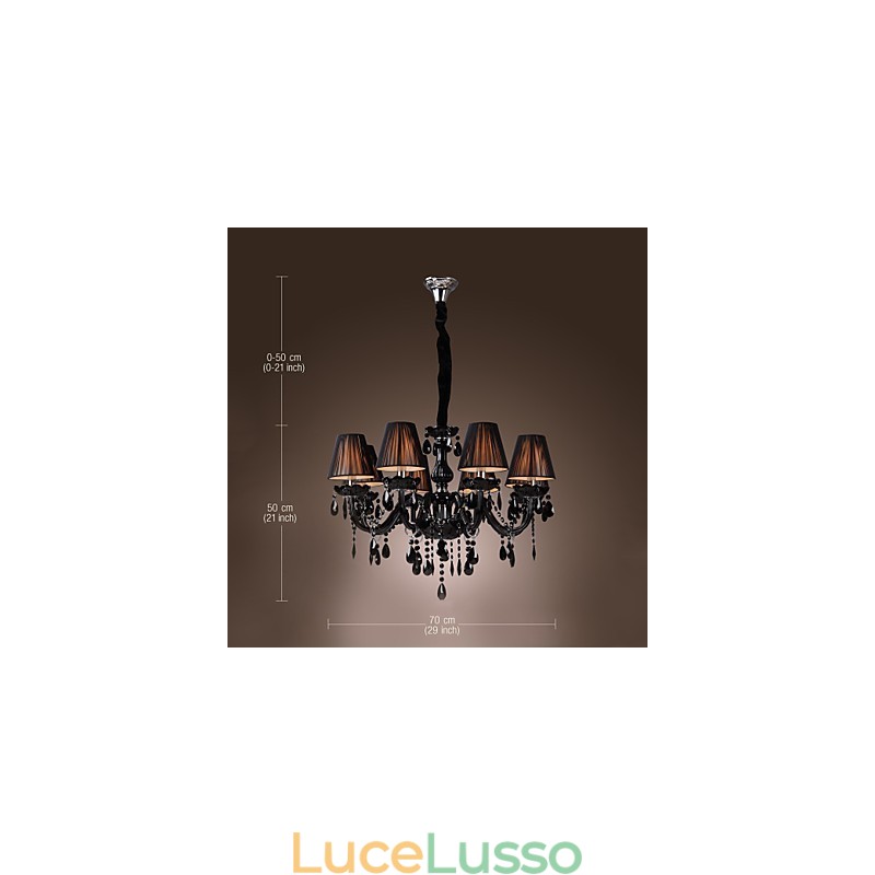 Lampadario di lusso moderno in cristallo nero soggiorno 8 luci