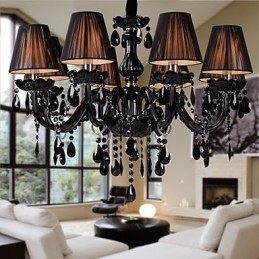 Lampadario di lusso moderno in cristallo nero soggiorno 8 luci
