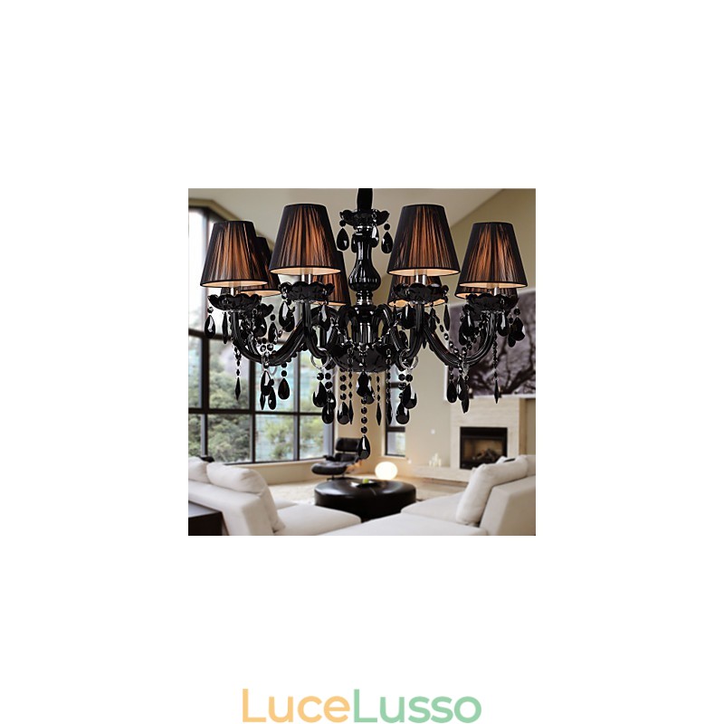 Lampadario di lusso moderno in cristallo nero soggiorno 8 luci