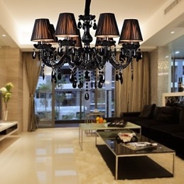 Lampadario di lusso moderno in cristallo nero soggiorno 8 luci