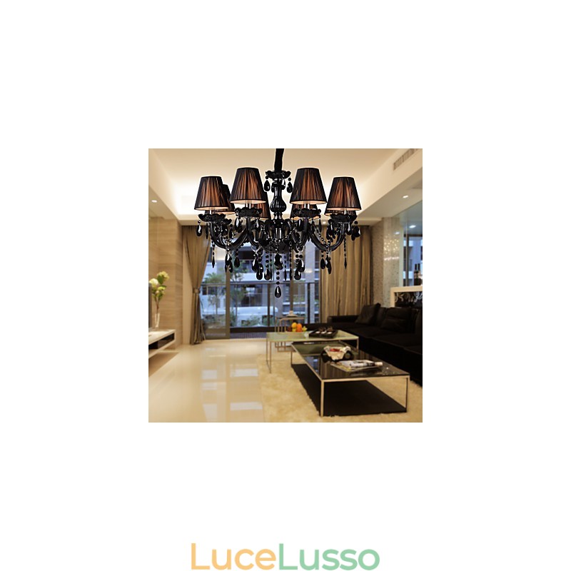Lampadario di lusso moderno in cristallo nero soggiorno 8 luci
