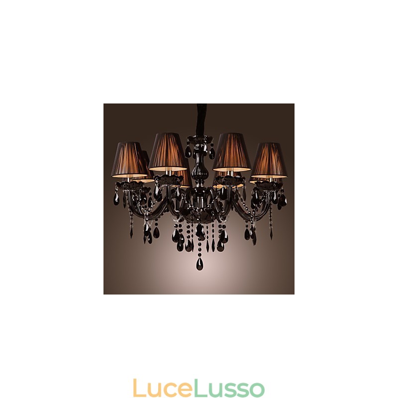 Lampadario di lusso moderno in cristallo nero soggiorno 8 luci
