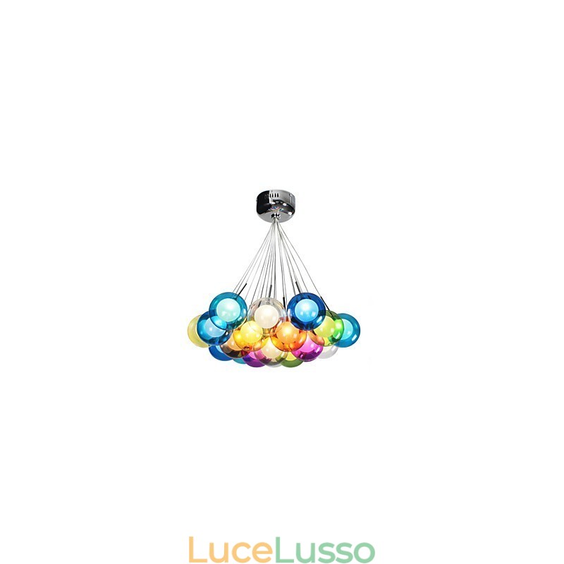 Lampada a sospensione moderna in vetro colorato a forma di globo a bolle con 19 luci