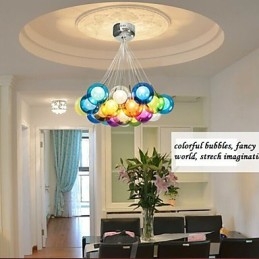 Lampada a sospensione moderna in vetro colorato a forma di globo a bolle con 19 luci