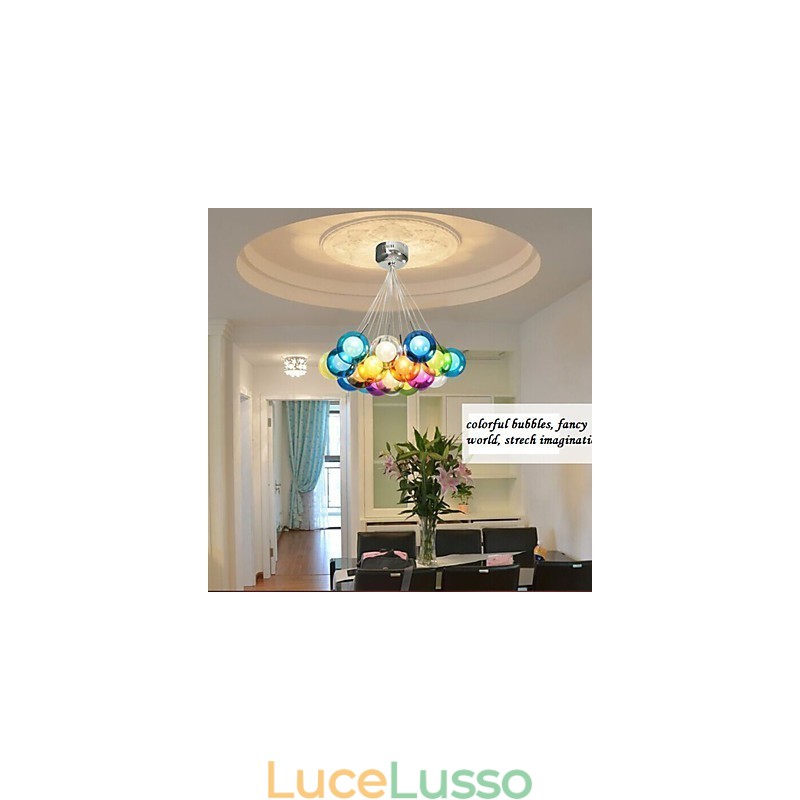 Lampada a sospensione moderna in vetro colorato a forma di globo a bolle con 19 luci