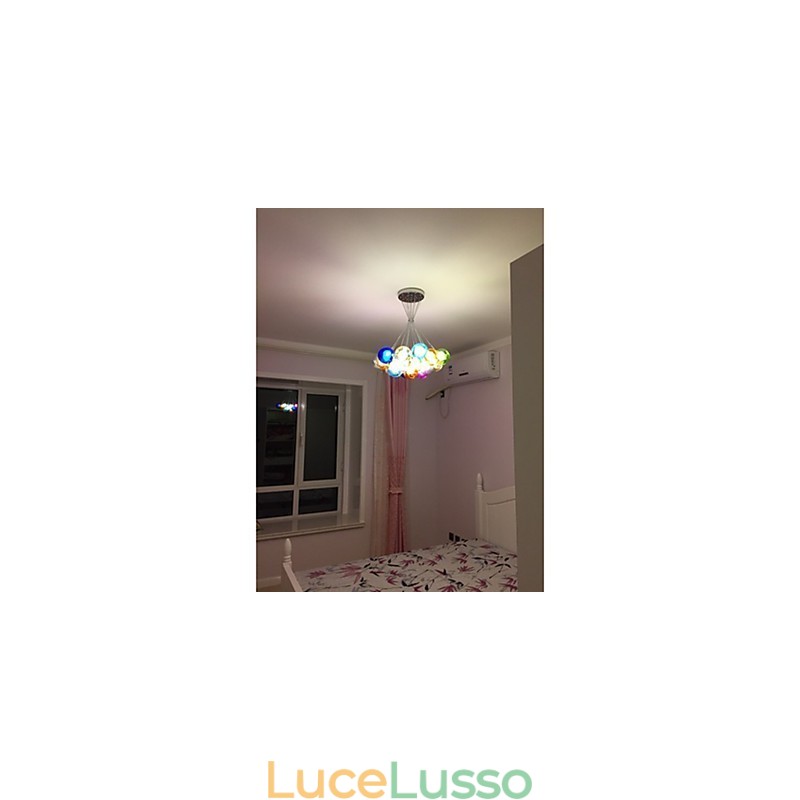 Lampada a sospensione moderna in vetro colorato a forma di globo a bolle con 19 luci
