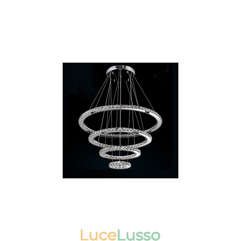 Lampada a sospensione moderna con lampadario in cristallo trasparente da soffitto con D100CM+D80CM+D60CM+D40CM