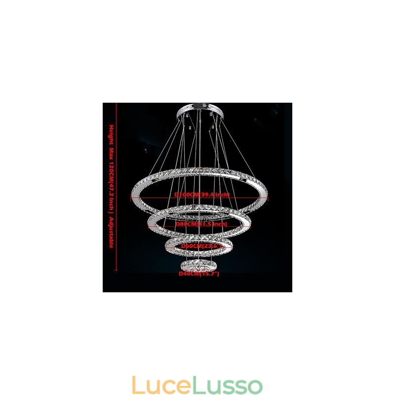 Lampada a sospensione moderna con lampadario in cristallo trasparente da soffitto con D100CM+D80CM+D60CM+D40CM