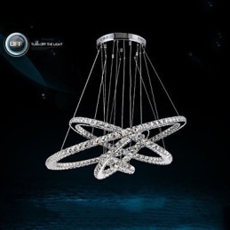 Lampada a sospensione moderna con lampadario in cristallo trasparente da soffitto con D100CM+D80CM+D60CM+D40CM