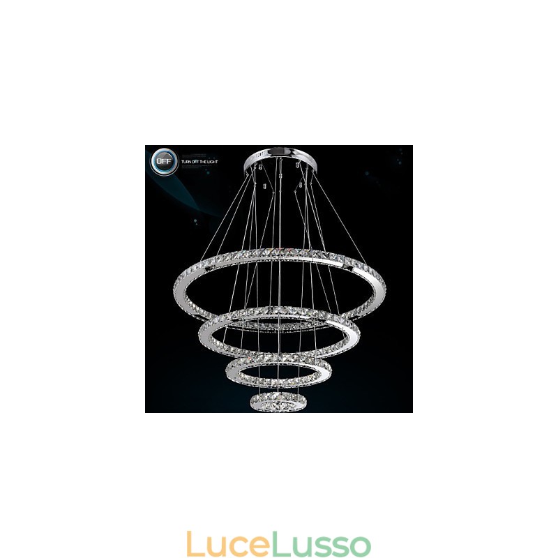 Lampada a sospensione moderna con lampadario in cristallo trasparente da soffitto con D100CM+D80CM+D60CM+D40CM