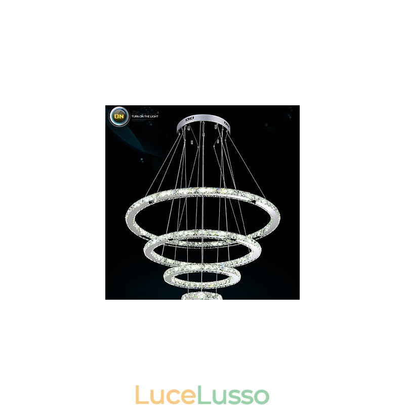 Lampada a sospensione moderna con lampadario in cristallo trasparente da soffitto con D100CM+D80CM+D60CM+D40CM