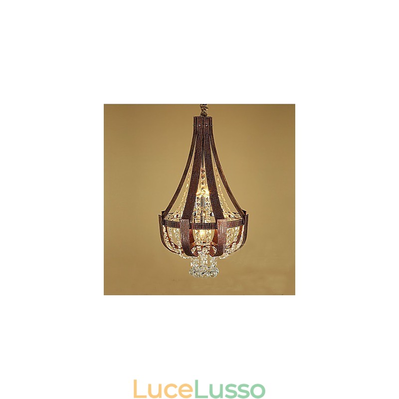 Lampadario creativo in ferro con cristallo in pelle di lusso postmoderno