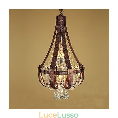 Lampadario creativo in ferro con cristallo in pelle di lusso postmoderno Lampadario creativo in ferro con cristallo in pelle di lusso postmoderno