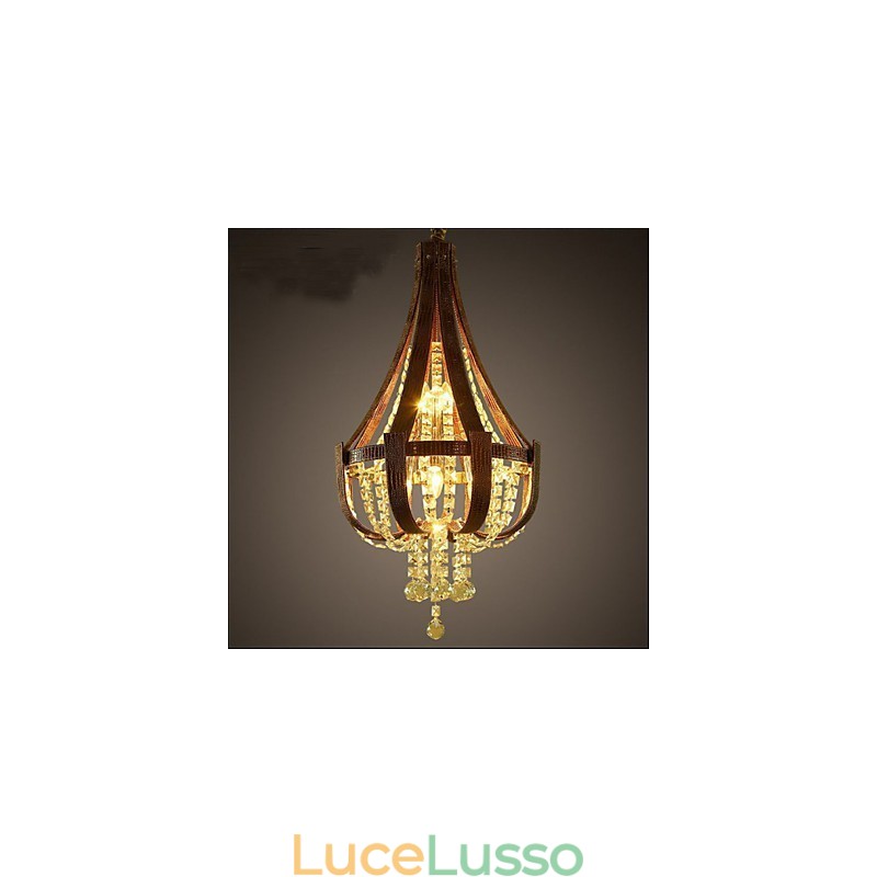 Lampadario creativo in ferro con cristallo in pelle di lusso postmoderno