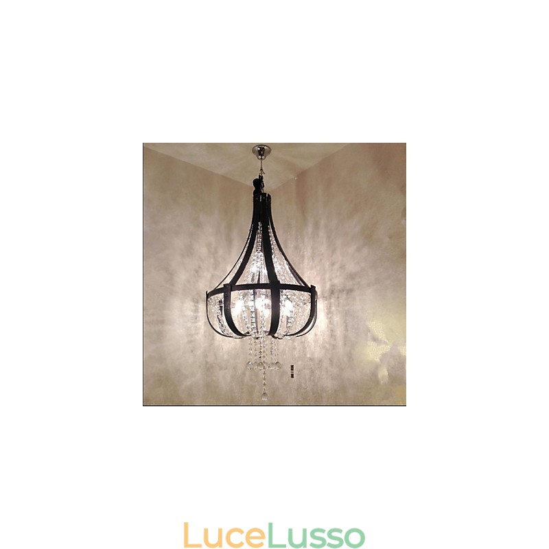 Lampadario creativo in ferro con cristallo in pelle di lusso postmoderno