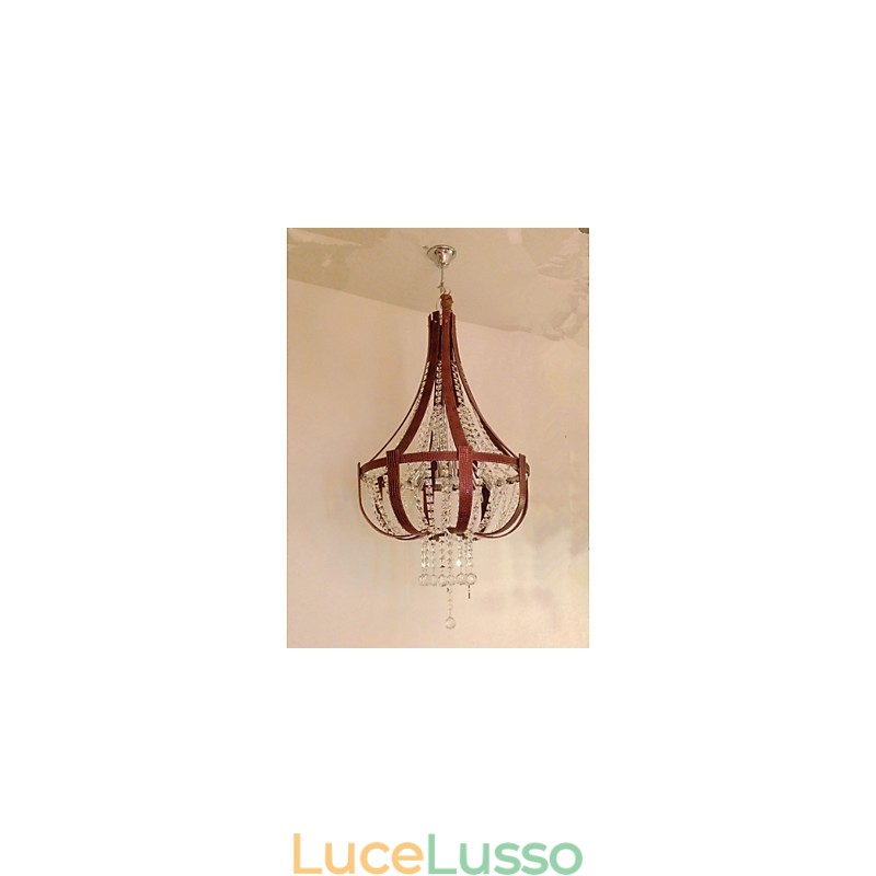 Lampadario creativo in ferro con cristallo in pelle di lusso postmoderno