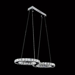 Lampada a sospensione in metallo cromato e cristallo contemporaneo