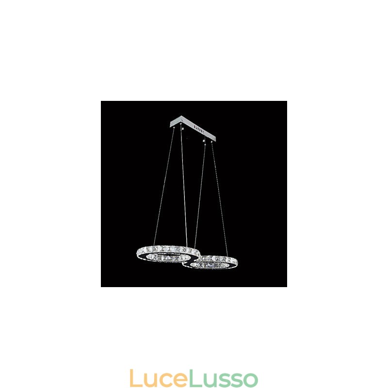 Lampada a sospensione in metallo cromato e cristallo contemporaneo