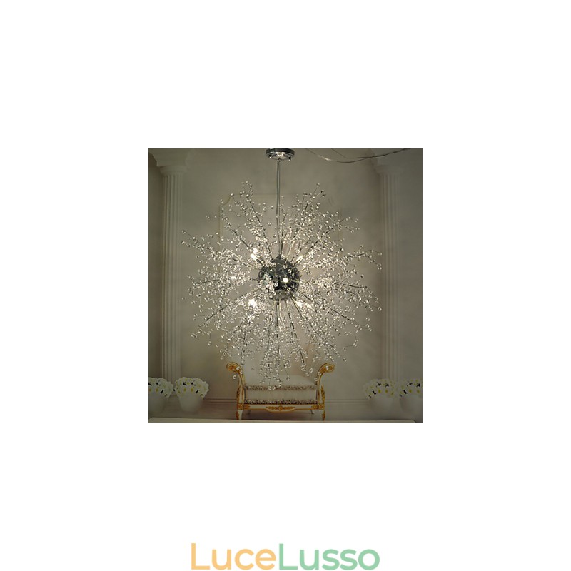Lampadario a sospensione in metallo cromato con cristallo Globe
