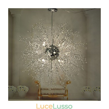 Lampadario a sospensione in metallo cromato con cristallo Globe Lampadario a sospensione in metallo cromato con cristallo Globe