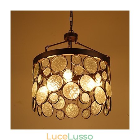 Lampadario in ferro e vetro vintage Lampadario in ferro e vetro vintage