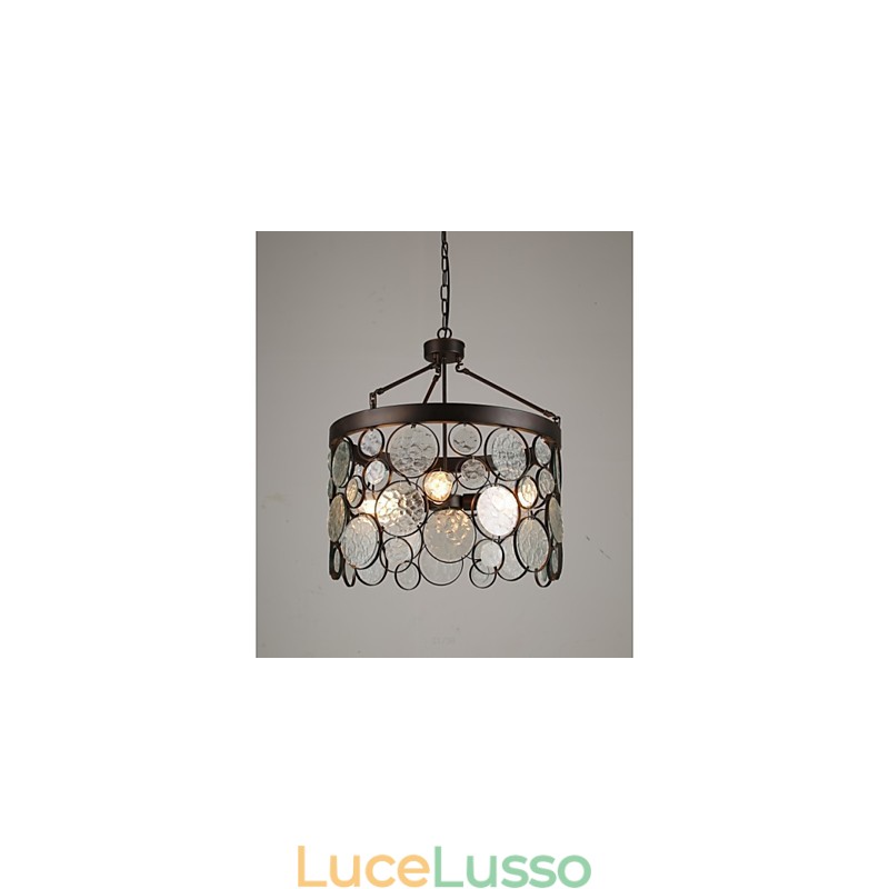 Lampadario in ferro e vetro vintage